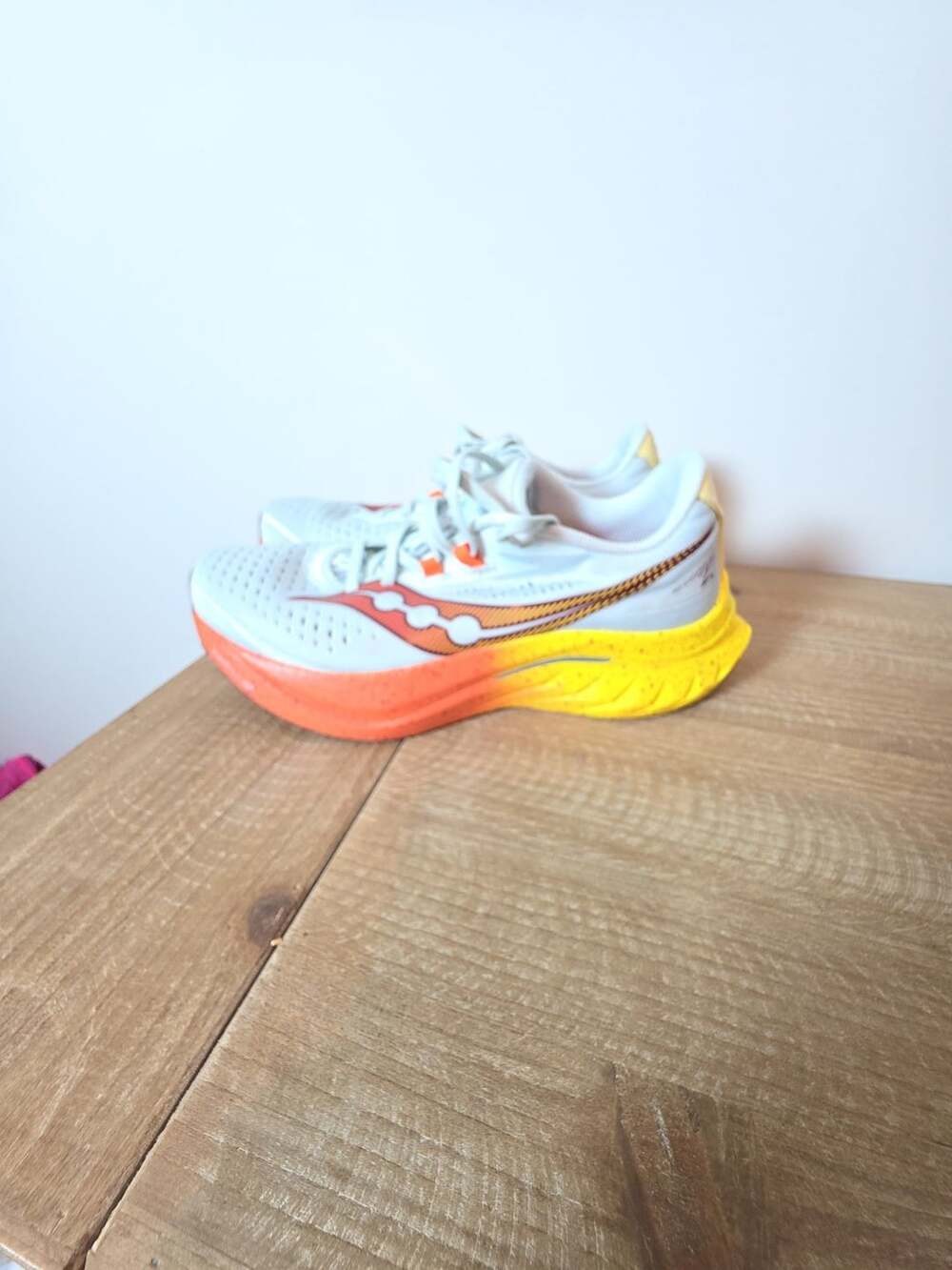 Saucony Endorphin Speed 4 Women's Running Shoes, White/Orange/Yellow, Size 9.5 U